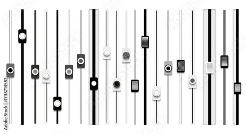 Abstract representation of audio mixing console sliders and controls showcasing a variety of visual elements and patterns