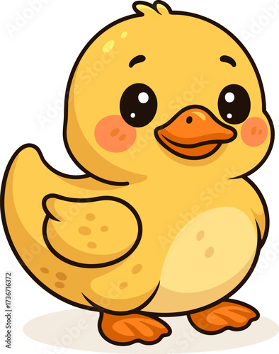 Cute yellow duckling with soft feathers, waddling happily. Perfect for farm, pond, or children's designs.