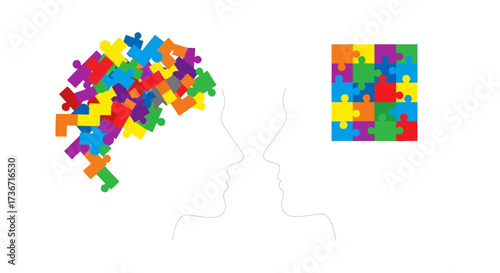 Understanding Diverse Thinking Patterns and Cognitive Styles Visualized Through Colorful Puzzle Pieces Representing Brain Function and Problem Solving