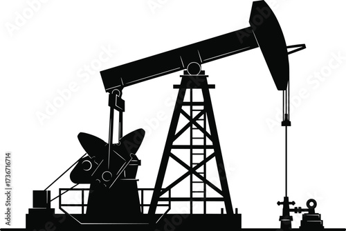 Oil Pumpjack Silhouette Vector – Mechanical Extraction Rig with Horsehead and Beam for Energy, Industry, Petroleum, and Engineering Design Themes