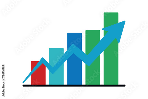 Growth chart with arrow showing increase in sales and profits business financial success