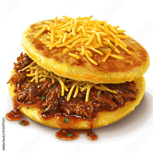Arepa Peluda with Shredded Beef and Yellow Cheese