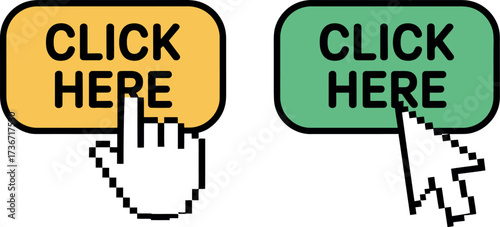 Click here button vector illustration for website design and online marketing promotion usage