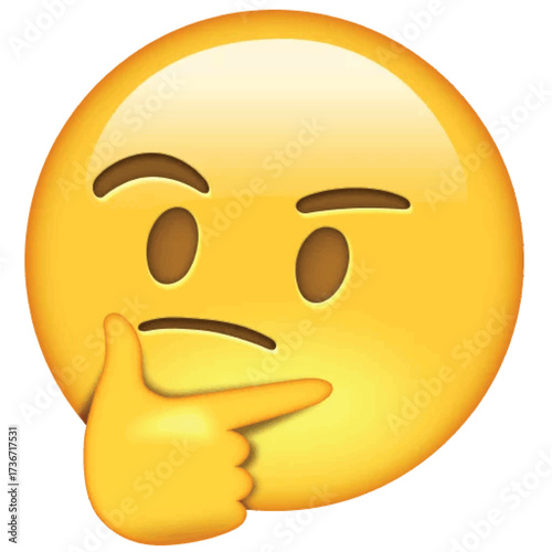 Flat Vector Icon of Thinking Face Emoji with Hand on Chin for Curiosity, Pondering, Confusion, and Questioning Expression in Digital Messaging