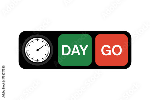 Time management app interface with clock day and go buttons for task tracking and productivity
