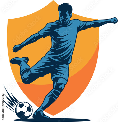 Soccer player kicking ball vector illustration for sports design and logo design template