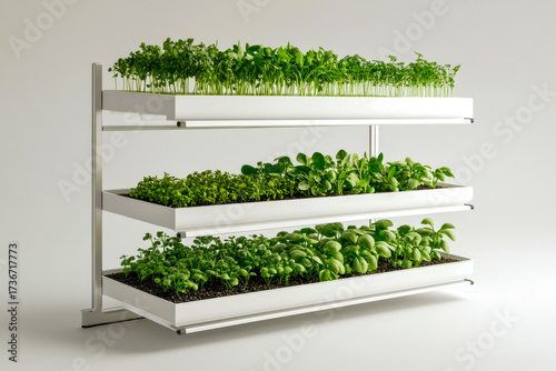 Vertical garden display showcases vibrant herbs and leafy greens thriving in a well-organized indoor space
