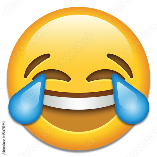 Flat Vector Icon of Laughing Face with Tears of Joy Emoji for Humor, Funny Reactions, and Comedy Expression in Messaging and Social Media