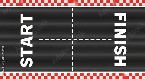 Racing track with clear start and finish lines and checkered pattern border a top view perspective for competitive events and games