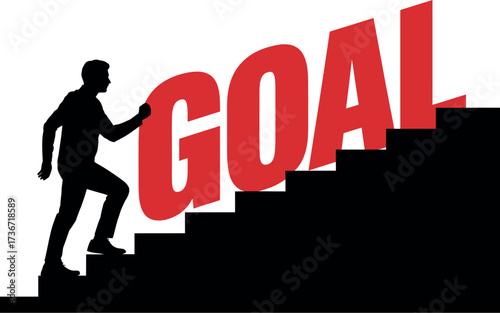 Achieving goals concept: man climbing stairs to reach goal, success and motivation concept image