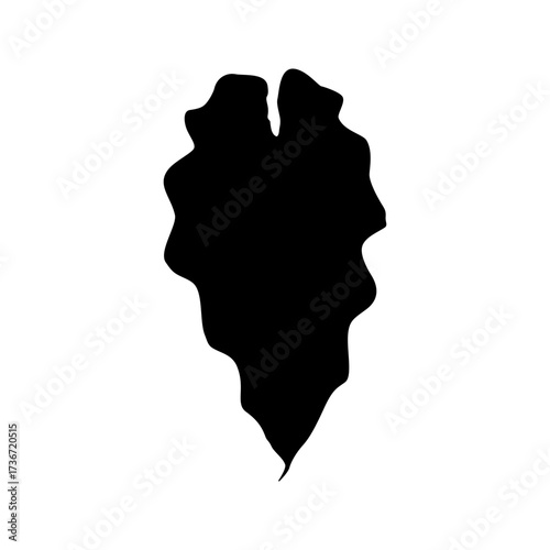 Isolated black silhouette of alocasia polly leaf on white background.