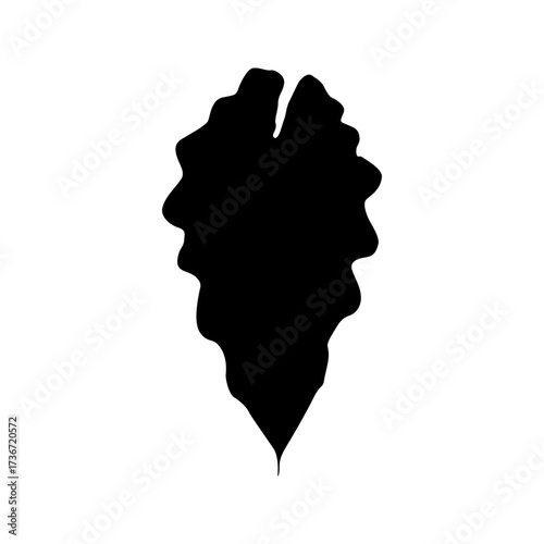 Isolated black silhouette of leaf of alocasia polly on white background.