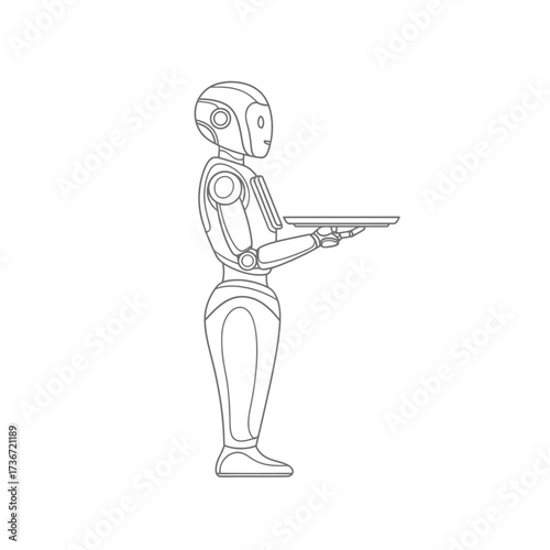 Sleek humanoid robot waiter ready to serve, symbolizing advanced automation and future hospitality services