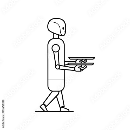Futuristic service robot effortlessly carries trays, symbolizing advanced automation and smart hospitality solutions.