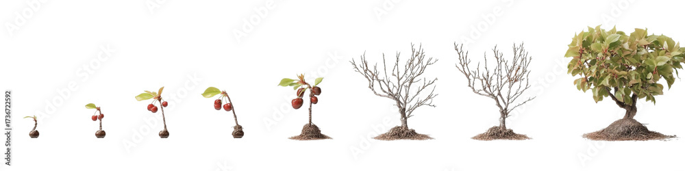 Naklejka premium PNG of Illustration showing the growth stages of a plant from seedling to mature tree.