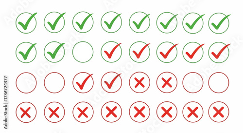 Visual Representation of Correct Incorrect Choices and Decisions Through Symbols in Rows