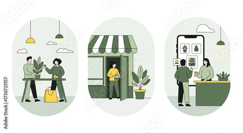 Illustrating the complete journey of plant shop customers from browsing and purchasing to receiving their new greenery