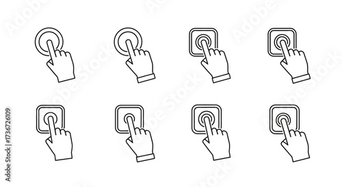 Collection of Finger Icons Indicating Pressing Buttons and Activating Controls in a Digital Interface Design