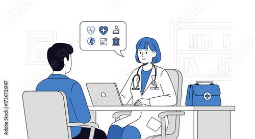 Doctor Consulting Patient Discussing Health Care Insurance and Medical Services