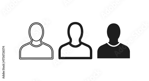 Three Human Avatar Icons Representing User Profiles And Identity In Outline Filled And Solid Styles