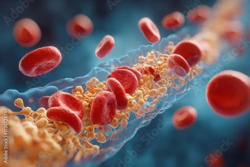 Cholesterol Plaque Build-Up in Artery: Abstract Visual of Cardiovascular Health Risks and Blockage