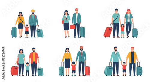 Diverse Families Traveling with Luggage Ready for Vacation and Adventure