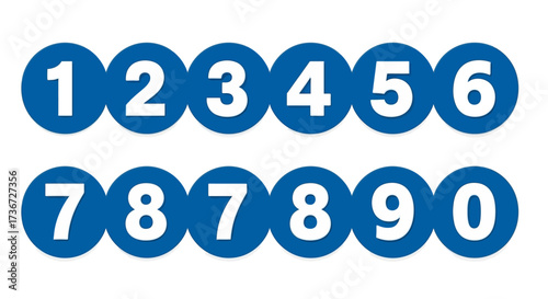 Collection of Blue Circles Containing Numbers From One to Zero Representing a Sequence or a Set of Data Points for Mathematical or Informational Purposes
