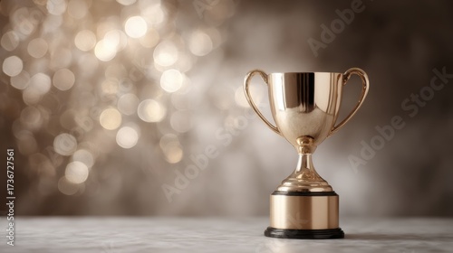 Golden trophy with glittering bokeh background