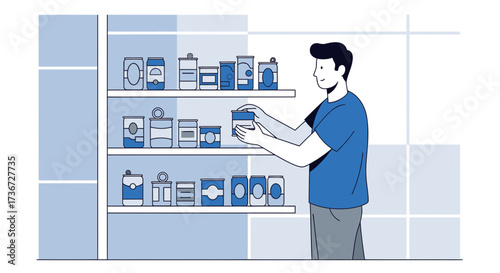 Person Choosing Canned Goods from Store Shelves: Food, Groceries, and Shopping
