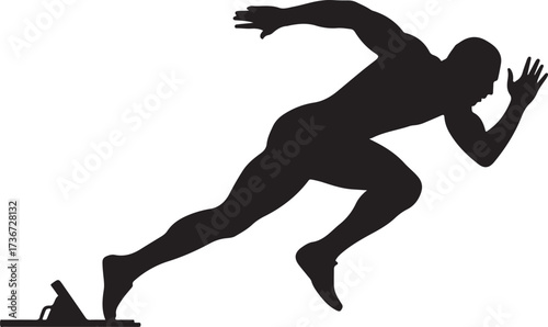 Black silhouette of a male runner starting a race from starting blocks running sprint