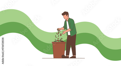 Person Composting Food Scraps in a Brown Bin for Environmental Sustainability Efforts