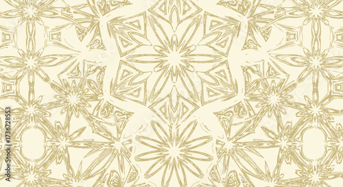 An Intricate Golden Geometric Mandala Pattern With Repeating Starburst Motifs And Intricate Ornamental Designs On A Clean White Background Providing A Luxurious And Festive Aura