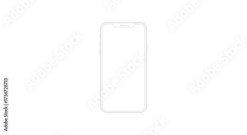 A minimalist outline drawing of a modern smartphone with a large display and rounded corners on a plain white background offering a clean aesthetic for technology concepts and digital design