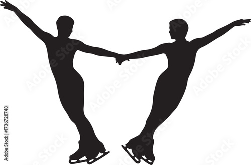Black silhouette of two figure skaters holding hands in a heart shape pose on white background figure skating