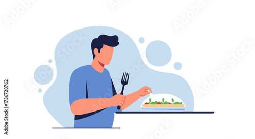 Man Preparing And Enjoying Healthy Food Illustration With Elegant And Clean Design