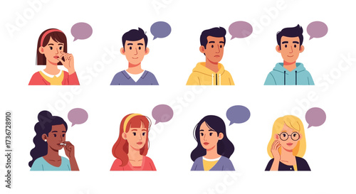 Diverse Group of People Communicating Ideas Through Speech Bubbles Representing Conversation and Dialogue