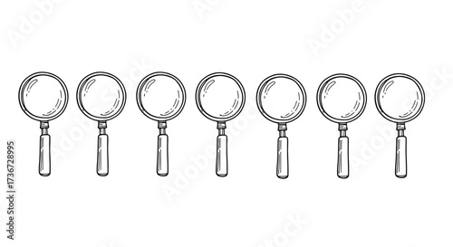 Magnifying Glass Collection Detailed Exploration Research and Investigation Tool Iconography Symbolizing Discovery and Analysis