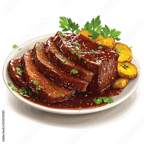 Beef Roast with Glazed Sauce and Fried Plantains