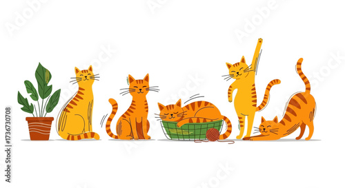 A Whimsical Gathering of Playful Orange Tabby Kittens Engaged in Various Adorable Activities and Poses