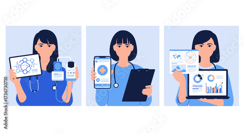 Healthcare professional showcasing digital tools for advanced medical data analysis and patient care management systems