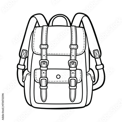 Classic black and white sketch of a leather backpack