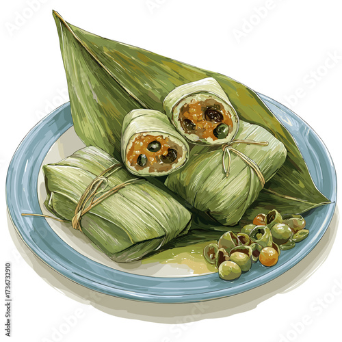 Venezuelan Hallacas Wrapped in Banana Leaves with Meat Filling