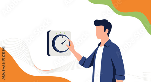 Man adjusting a timer, a concept for time management, or deadline control
