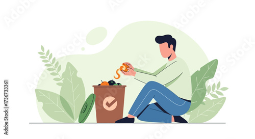 Person Discarding Waste, Compost, Eco-Friendly Behavior, Reducing, Nature-Focused Illustration