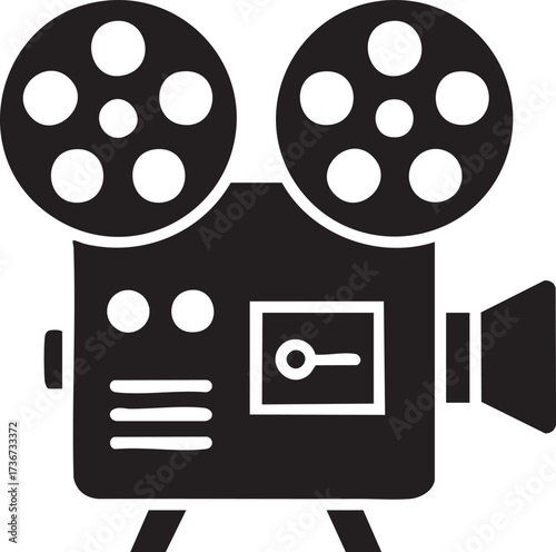 Vintage film projector silhouette icon for cinema and movie production