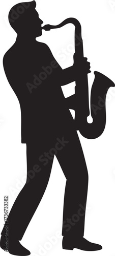 Musician playing saxophone silhouette against transparent background