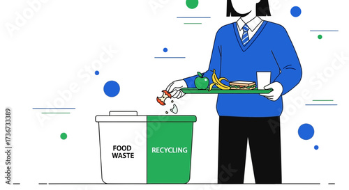 Person Disposing Food Waste Into Bin with Recycling Compartment for Ecological Practices