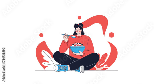 Person Enjoying Healthy Breakfast: A Minimalist Illustration Of Well-being and Nutrition