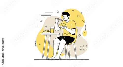 Person Enjoying Meal: A Modern Vector Illustration Depicting Everyday Routine