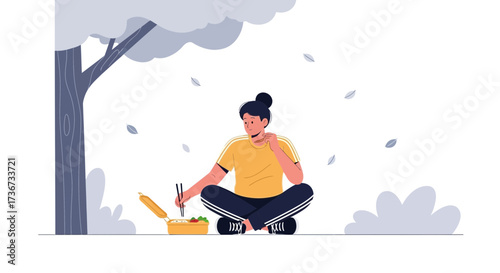 Person Enjoys Picnic Under Shade of Tree and Relaxes Peacefully During Leisure Time.